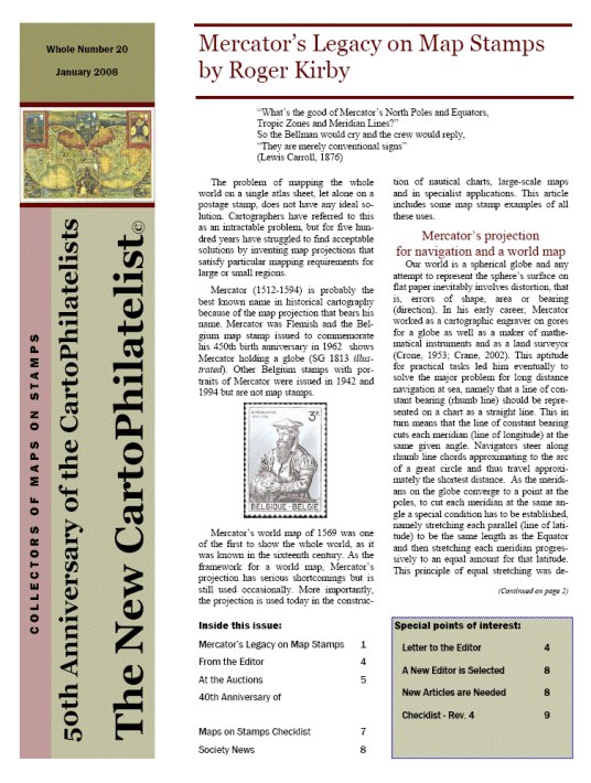 New Carto Philatelist Number 20 January 2008 Cover
